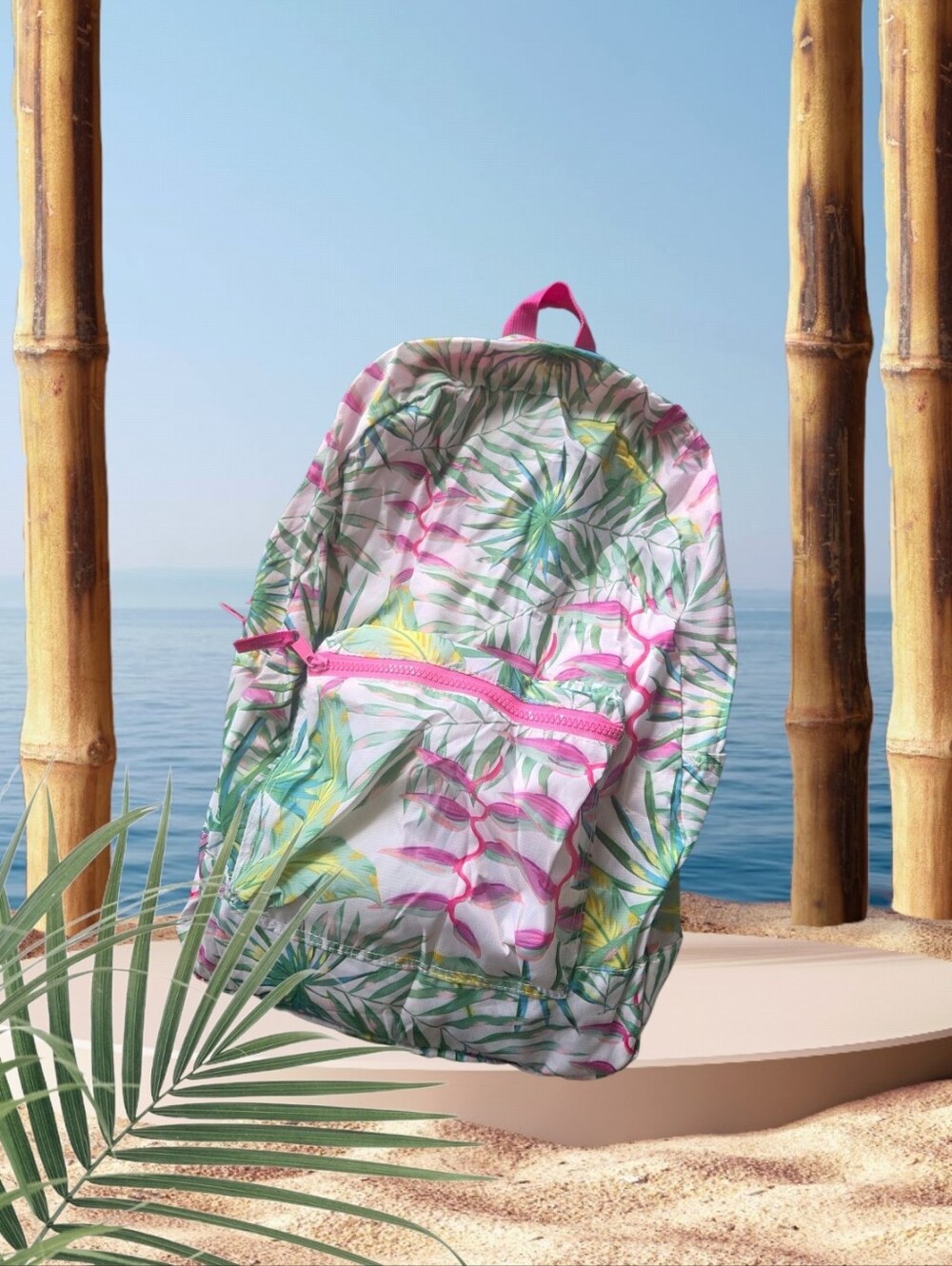 Tropical Print Pink-Accented Women's Packable Backpack